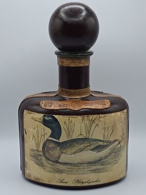 VTG Italian Leather Wrapped Decanter Duck "Anas Americana" Bar Bottle
